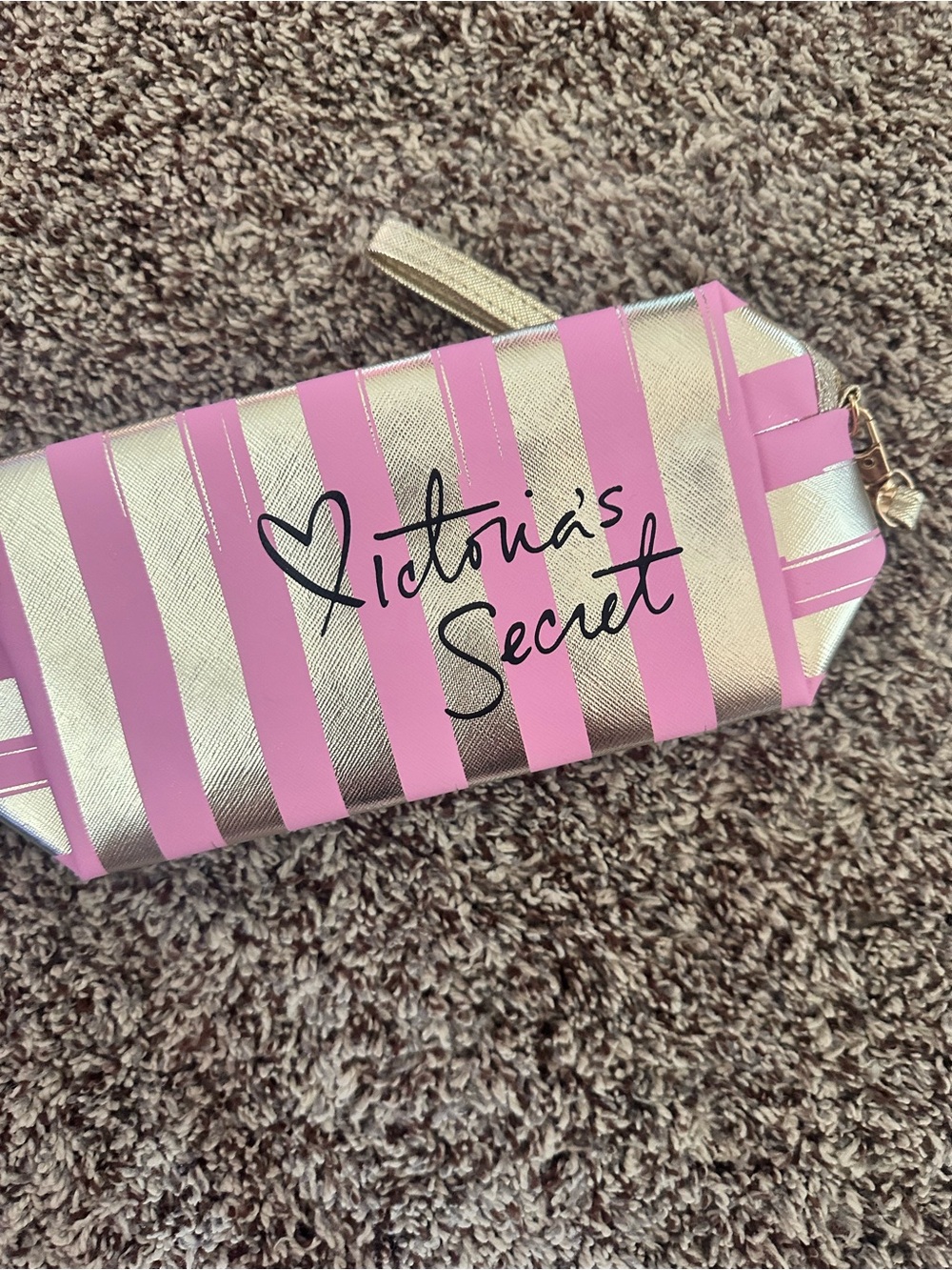 Victoria's Secret Pink and Gold Stripe Cosmetic Wristlet